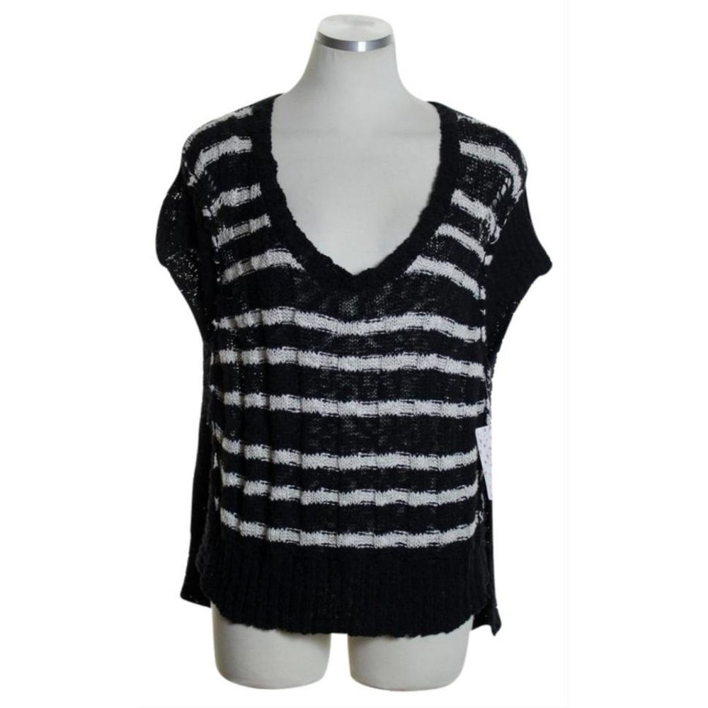 New Free People Striped Wide Rib High-low Sweater